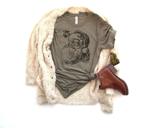 Black Vintage Santa Head Tee Holiday Themed Shirt Bella Tee Soft TShirt Women's Graphic Tee Santa Clause Shirt