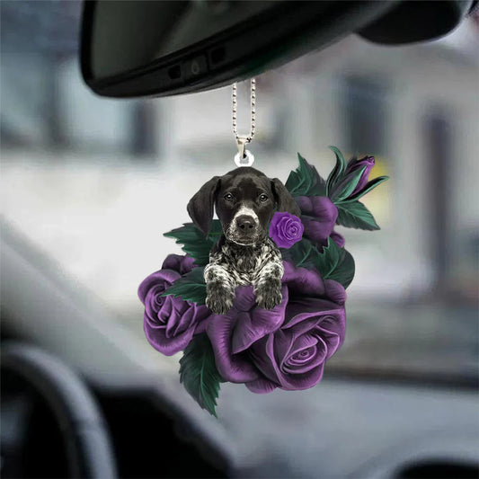German Shorthaired Pointer In Purple Rose Car Hanging Ornament, Pet Hanging Car Ornament - Best gifts your whole family