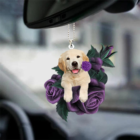 Golden Retriever In Purple Rose Car Hanging Ornament - Best gifts your whole family