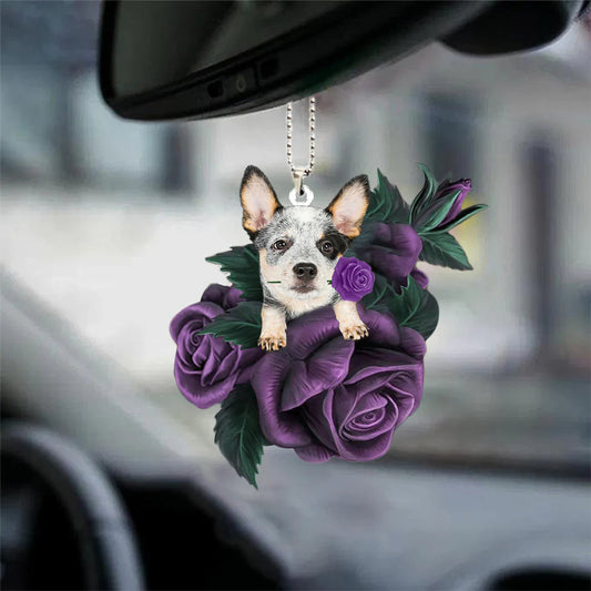 Heeler In Purple Rose Car Hanging Ornament - Best gifts your whole family