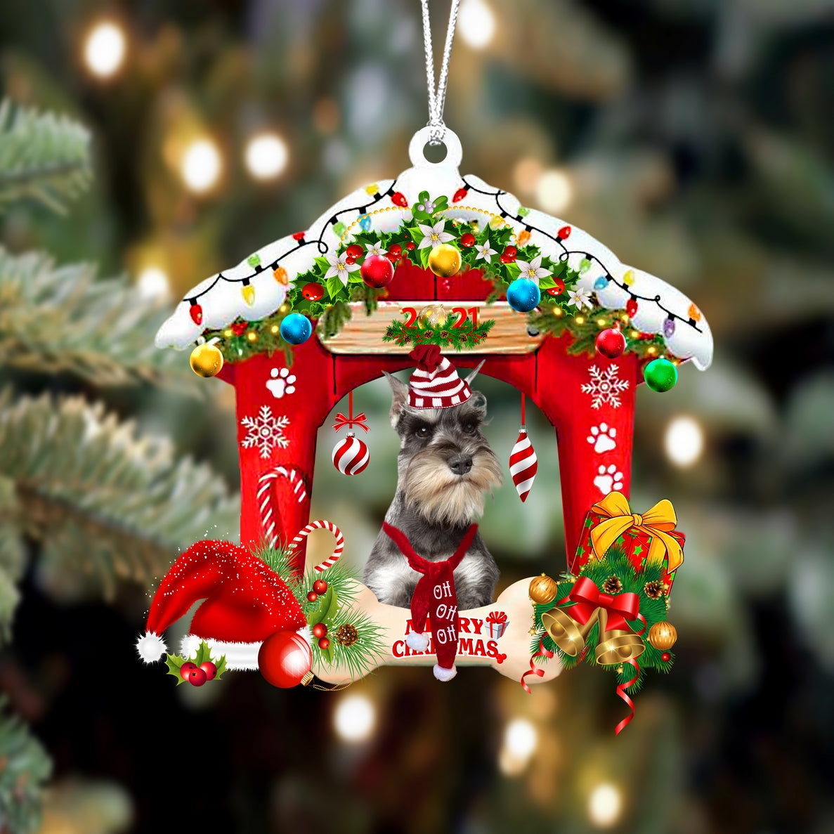 Ornament- Schnauzer-Christmas House Two Sided Ornament, Happy Christmas Ornament, Car Ornament - Best gifts your whole family
