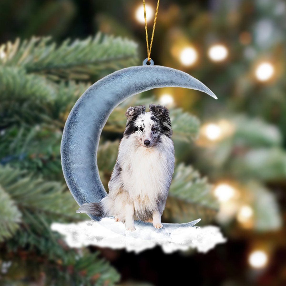 Ornament- Shetland Sheepdog Sits On The Moon Hanging Ornament Dog Ornament, Car Ornament, Christmas Ornament - Best gifts your whole family
