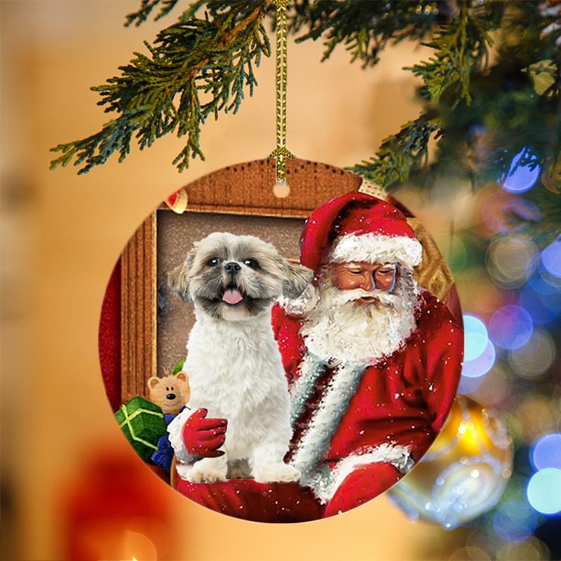 Ornament- Shih Tzu-2 With Santa Christmas Ornament, Happy Christmas Ornament, Car Ornament - Best gifts your whole family