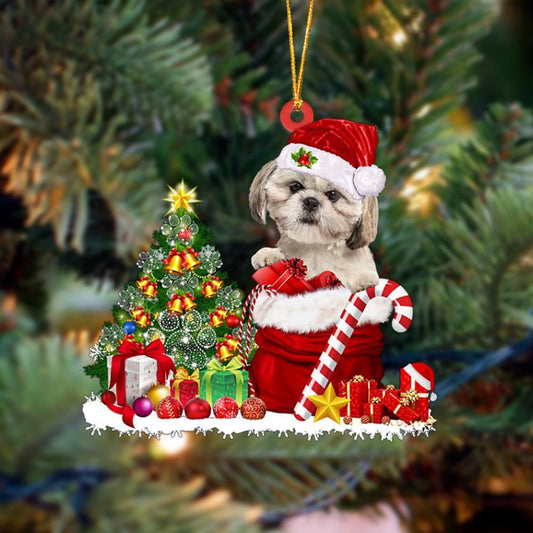 Ornament- Shih Tzu Gift Bag Merry Christmas Ornament Dog Ornament, Car Ornament, Christmas Ornament - Best gifts your whole family