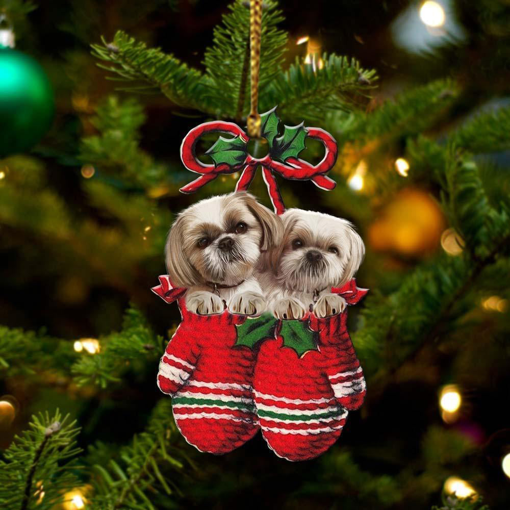 Ornament- Shih Tzu Inside Your Gloves Christmas Holiday-Two Sided Ornament, Christmas Ornament, Car Ornament - Best gifts your whole family