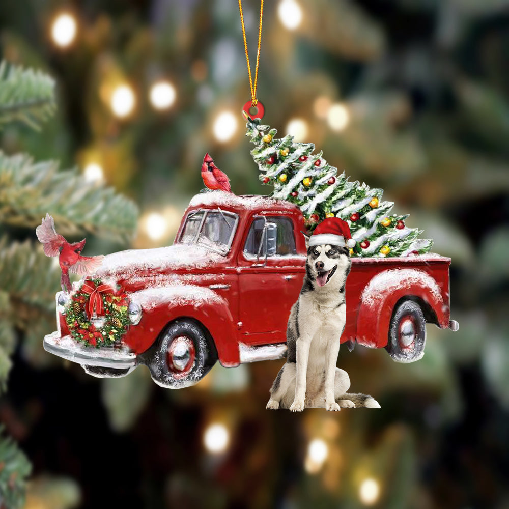 Ornament- Siberian Husky-Cardinal & Truck Two Sided Ornament, Happy Christmas Ornament, Car Ornament - Best gifts your whole family