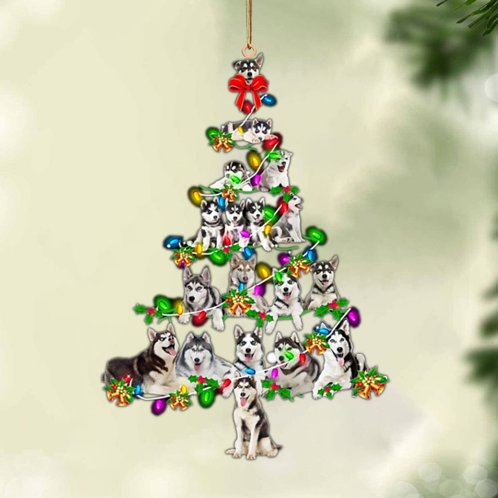 Ornament- Siberian Husky-Christmas Tree Lights-Two Sided Ornament, Happy Christmas Ornament, Car Ornament - Best gifts your whole family