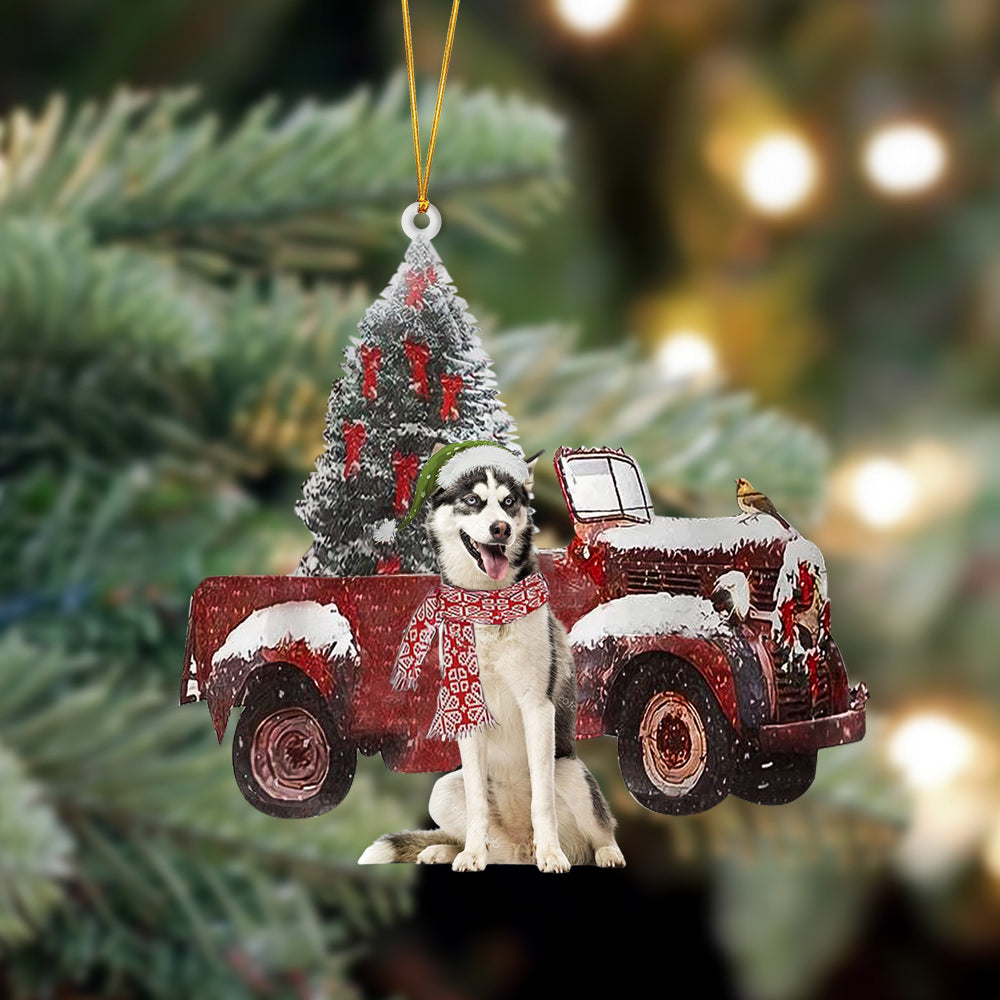 Ornament- Siberian Husky-Christmas Truck Two Sided Ornament, Happy Christmas Ornament, Car Ornament - Best gifts your whole family