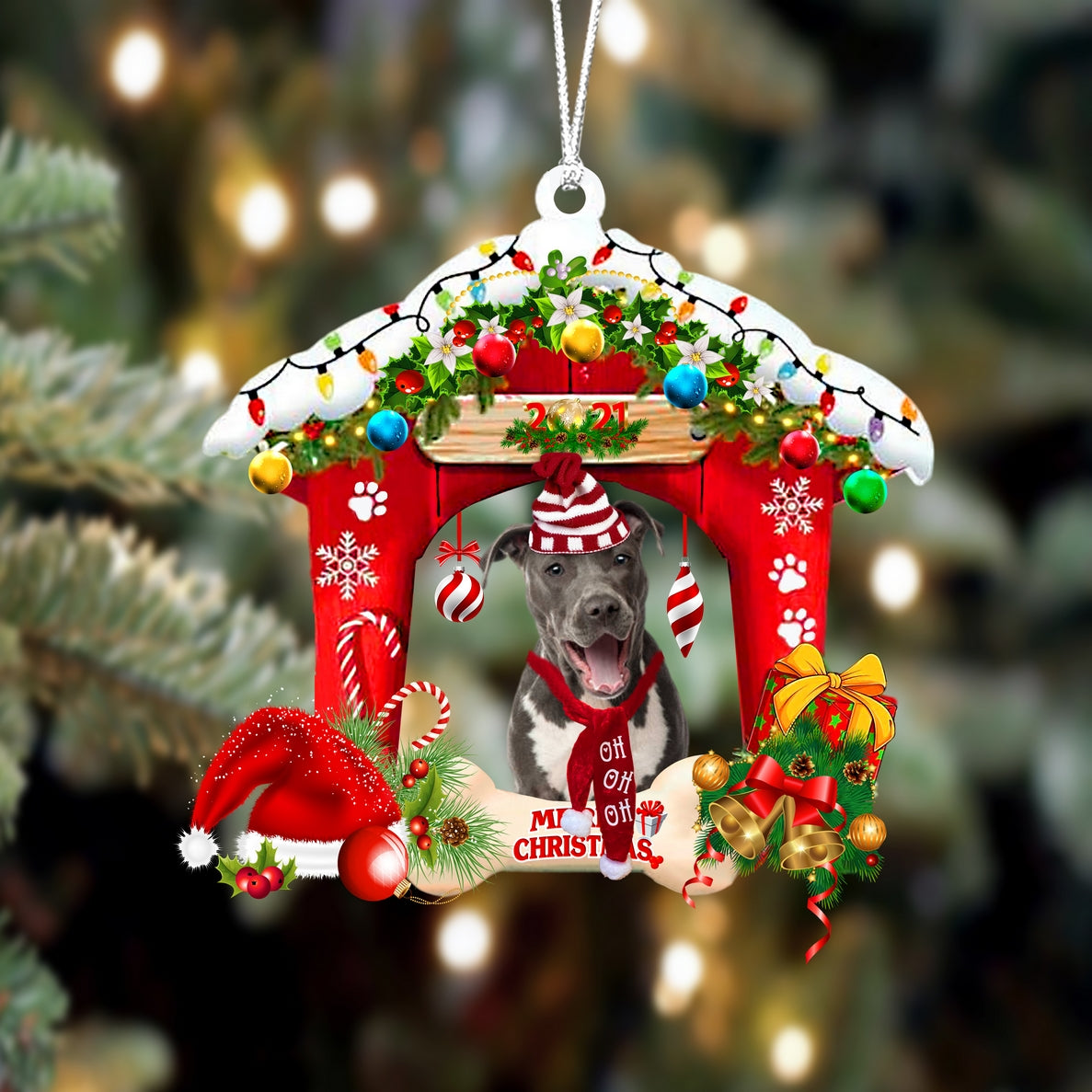 Ornament- Staffordshire Bull Terrier-Christmas House Two Sided Ornament, Christmas Ornament, Car Ornament - Best gifts your whole family