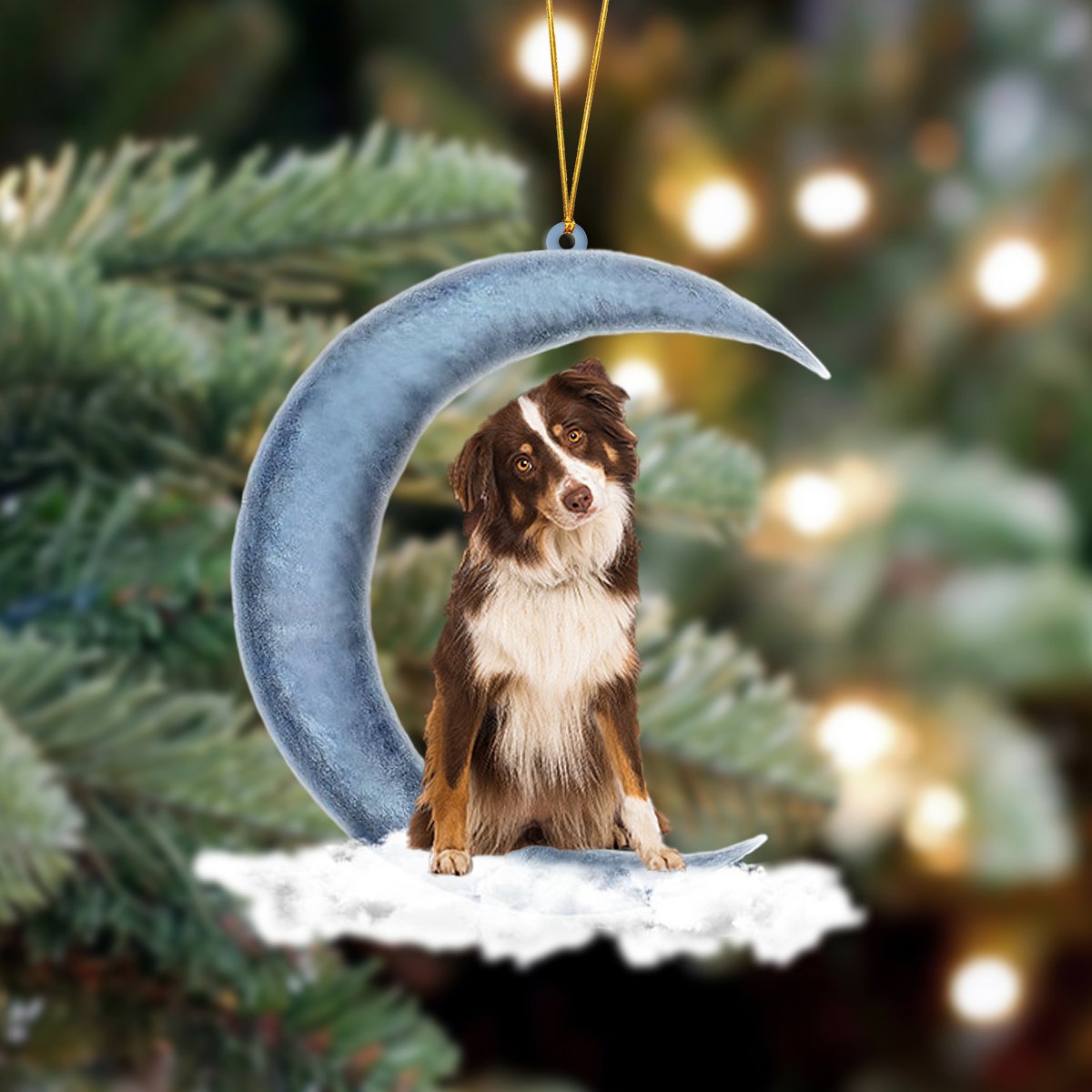 Ornament- Tri Red Aussie Sits On The Moon Hanging Ornament Dog Ornament, Car Ornament, Christmas Ornament - Best gifts your whole family