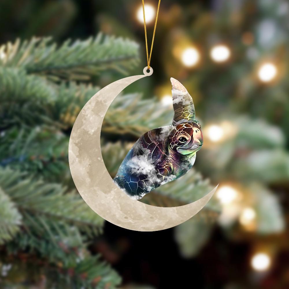 Ornament- Turtle Sits On The Moon Hanging Ornament Dog Ornament, Car Ornament, Christmas Ornament - Best gifts your whole family