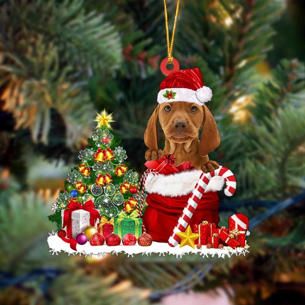Ornament- Vizsla Gift Bag Merry Christmas Ornament Dog Ornament, Car Ornament, Christmas Ornament - Best gifts your whole family