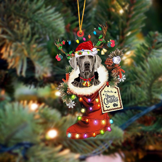 Ornament- Weimaraner 1-Xmas Boot-Two Sided Ornament, Happy Christmas Ornament, Car Ornament - Best gifts your whole family
