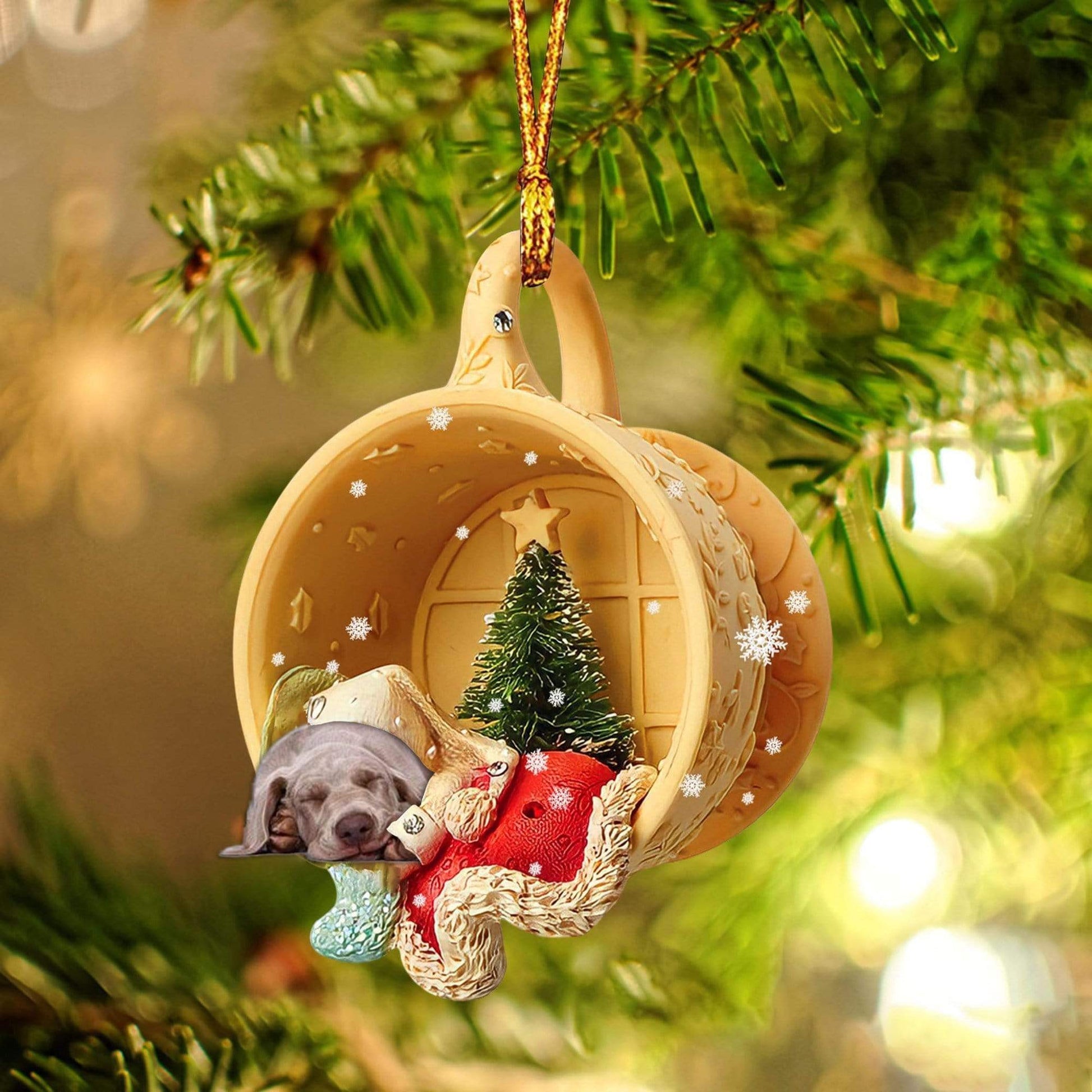 Ornament- Weimaraner Sleeping In A Cup Christmas Ornament Dog Ornament, Car Ornament, Christmas Ornament - Best gifts your whole family