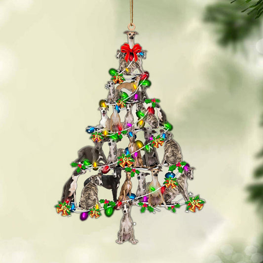 Ornament- Whippet-Christmas Tree Lights-Two Sided Ornament, Happy Christmas Ornament, Car Ornament - Best gifts your whole family