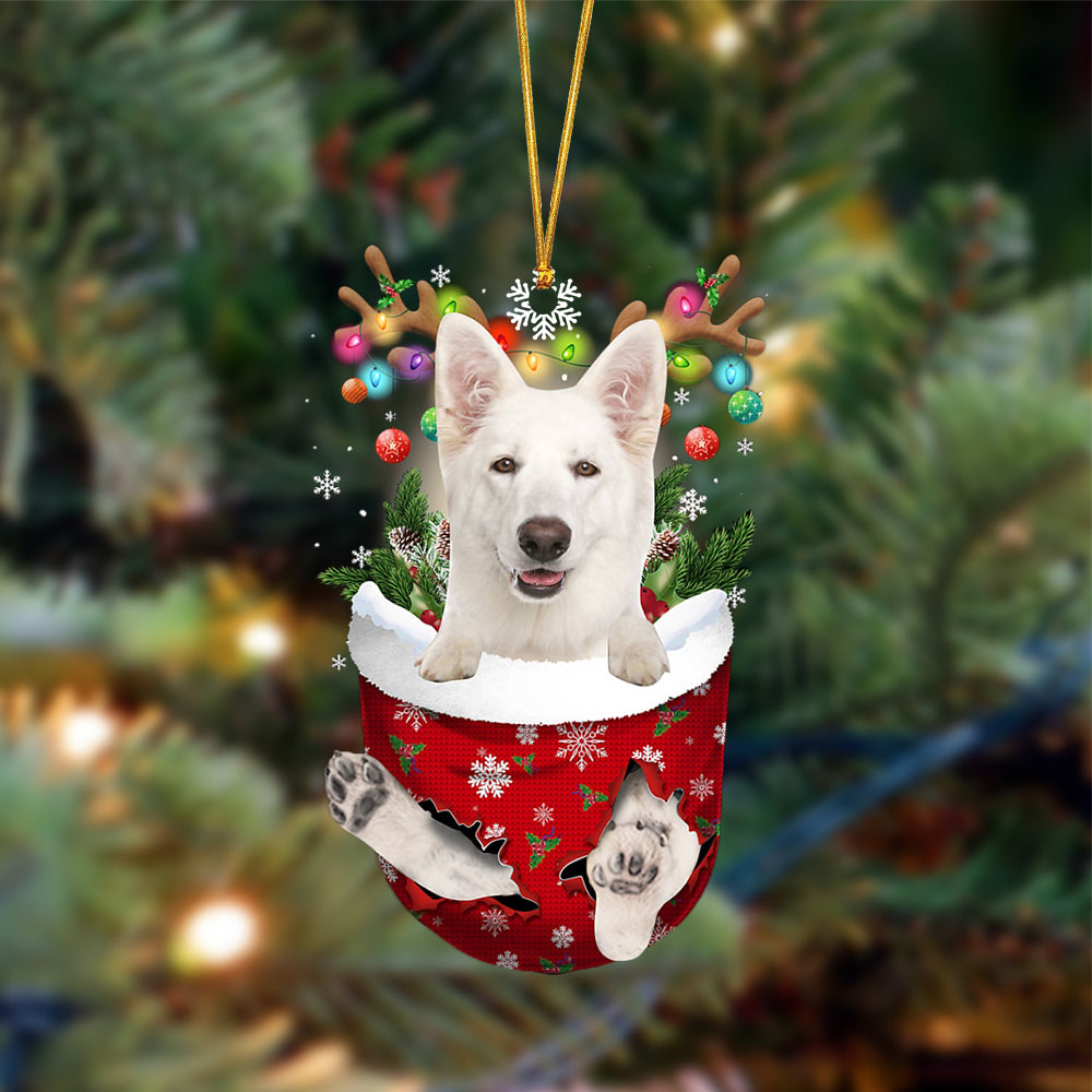 Ornament- WHITE German Shepherd-In Christmas Pocket Two Sides Ornament, Christmas Ornament, Car Ornament - Best gifts your whole family