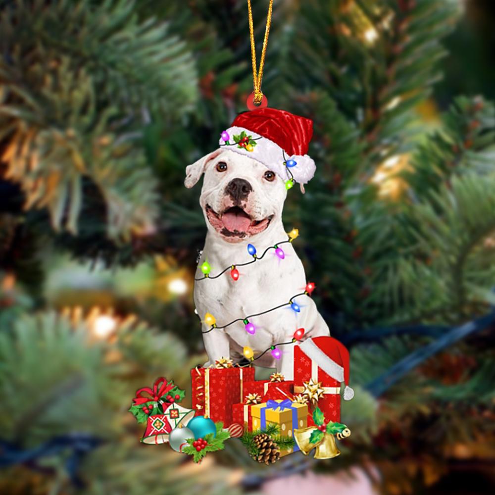 Ornament- WHITE Pitbull-Dog Be Christmas Tree Hanging Ornament, Happy Christmas Ornament, Car Ornament - Best gifts your whole family