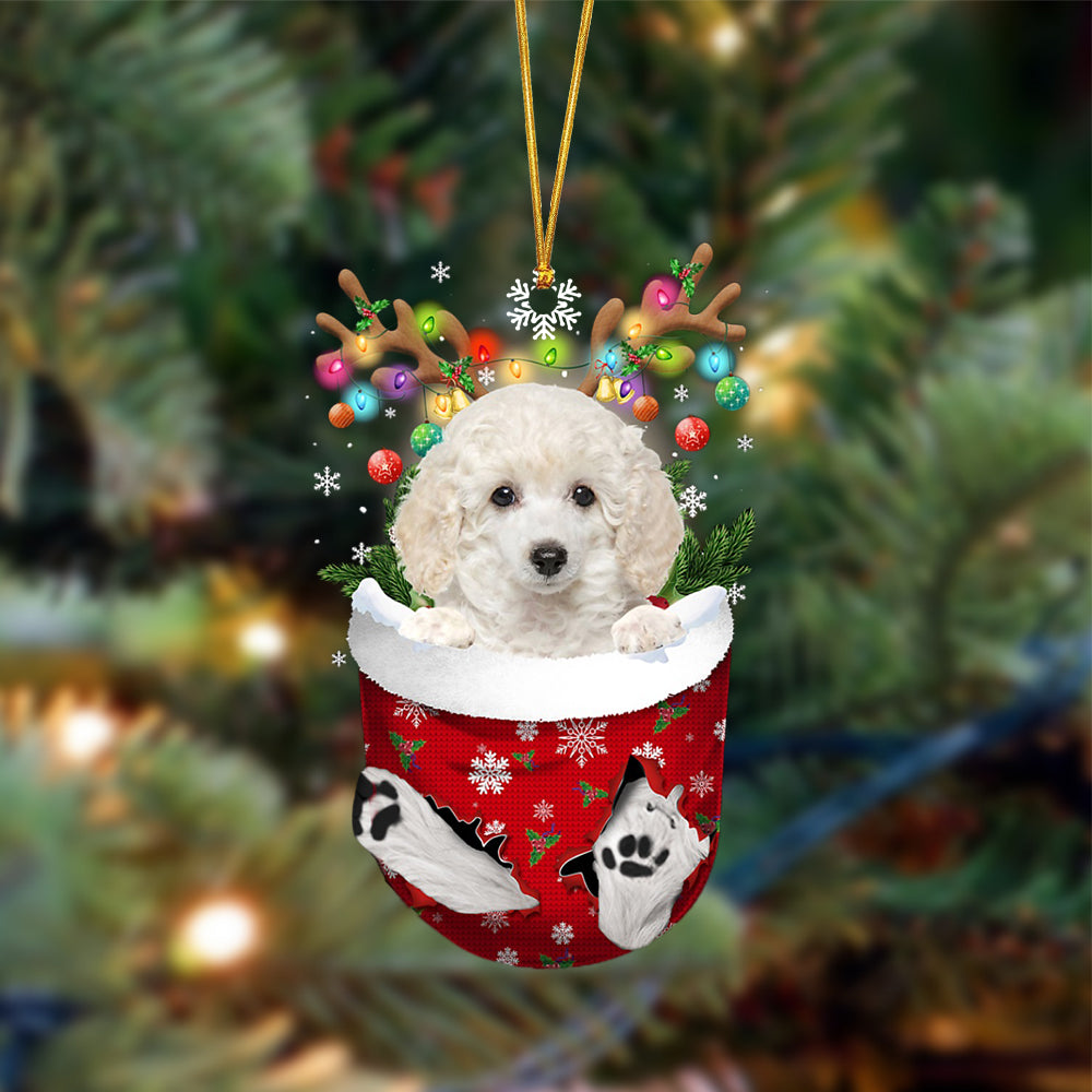 Ornament- WHITE Toy Poodle-In Christmas Pocket Two Sides Ornament, Happy Christmas Ornament, Car Ornament - Best gifts your whole family