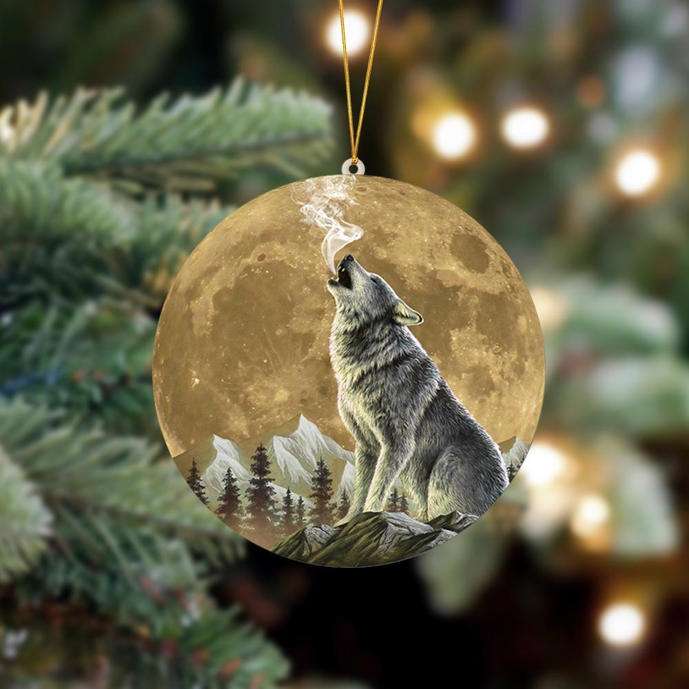 Ornament- Wolf 2 Sits On The Moon Hanging Ornament Dog Ornament, Car Ornament, Christmas Ornament - Best gifts your whole family
