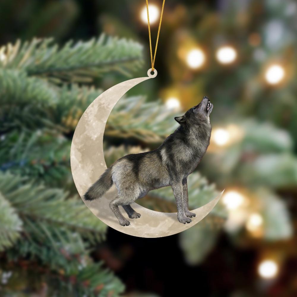 Ornament- Wolf Howling On The Moon Hanging Ornament Dog Ornament, Car Ornament, Christmas Ornament - Best gifts your whole family