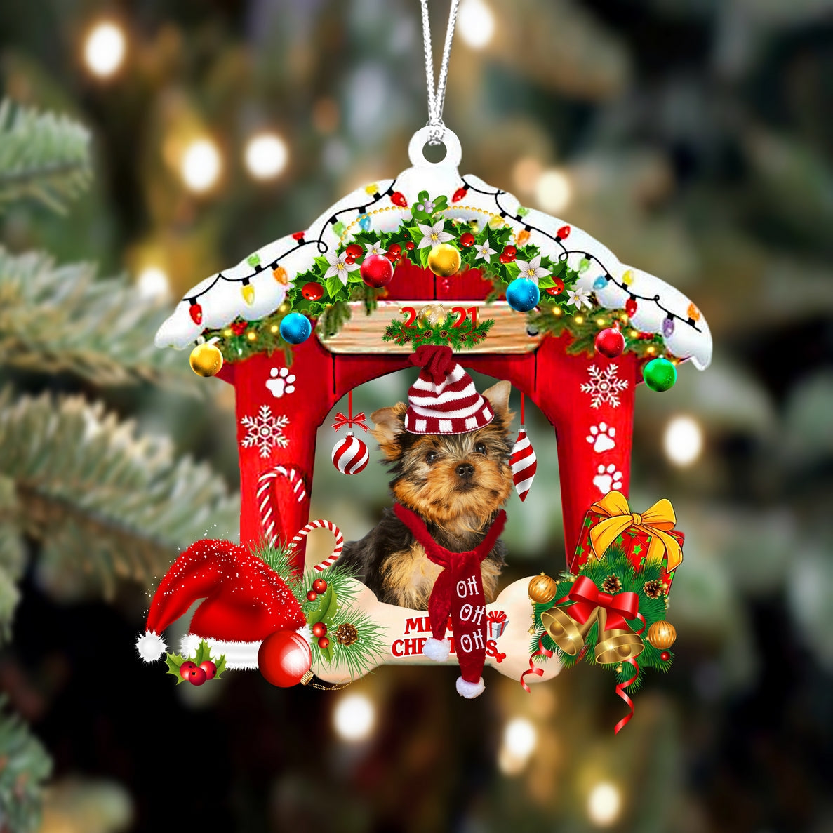 Ornament- Yorkshire Terrier 2-Christmas House Two Sided Ornament, Happy Christmas Ornament, Car Ornament - Best gifts your whole family