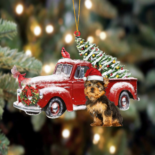 Ornament- Yorkshire Terrier-Cardinal & Truck Two Sided Ornament, Happy Christmas Ornament, Car Ornament - Best gifts your whole family