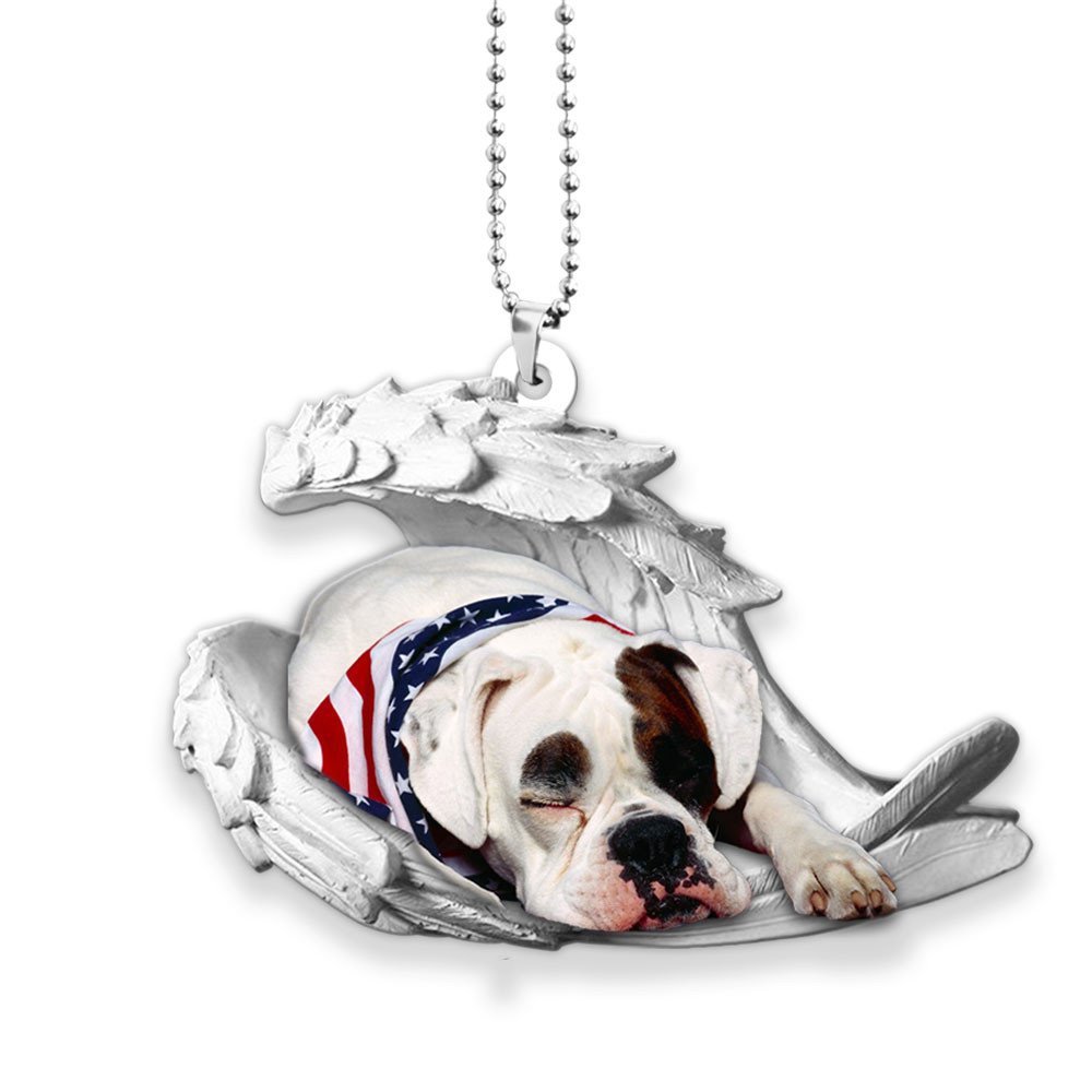 Ornaments- American Bulldog- Sleeping Angel-Two Sided Ornament, Dog Ornaments, Car Ornament - Best gifts your whole family