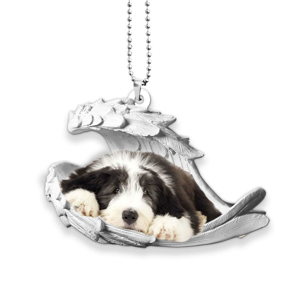 Ornaments- Bearded Collie- Sleeping Angel-Two Sided Ornament, Dog Ornaments, Car Ornament - Best gifts your whole family