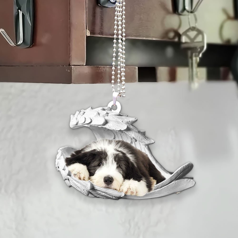 Ornaments- Bearded Collie- Sleeping Angel-Two Sided Ornament, Dog Ornaments, Car Ornament - Best gifts your whole family