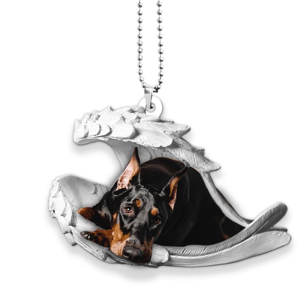Ornaments- Doberman Pinscher- Sleeping Angel-Two Sided Ornament, Dog Ornaments, Car Ornament - Best gifts your whole family