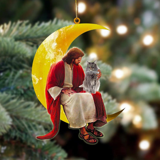 Ornaments- Norwegian Forest And Jesus Sitting On The Moon Hanging Ornament, Dog Ornaments, Car Ornament - Best gifts your whole family