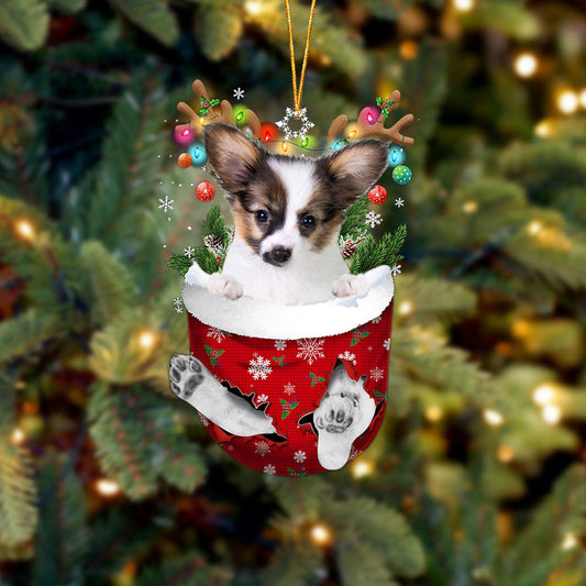 Papillon 1 In Snow Pocket Christmas Ornament Flat Acrylic Dog Ornament - Best gifts your whole family