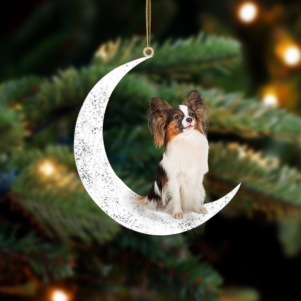 Papillon Sit On The Moon Two Sided Ornament Dog Hanging Christmas Ornament - Best gifts your whole family