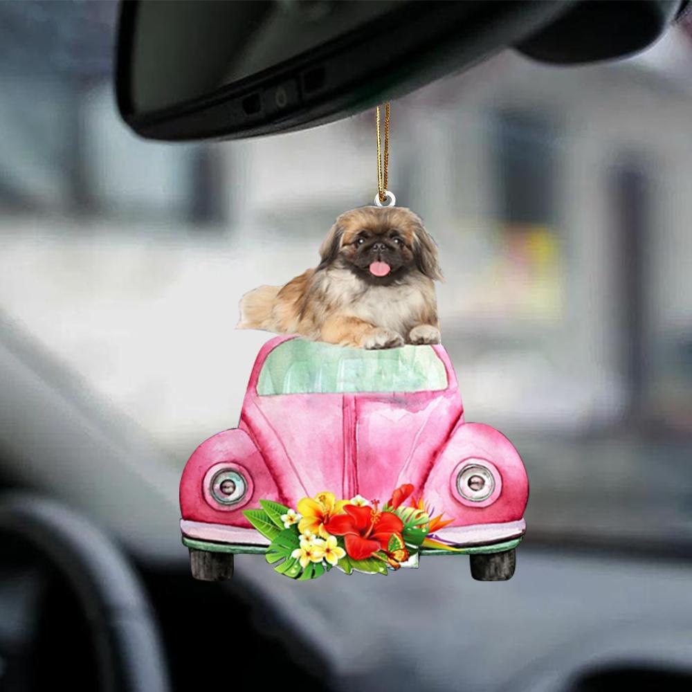 Pekingese-Pink Hippie Car-Two Sided Ornament - Best gifts your whole family