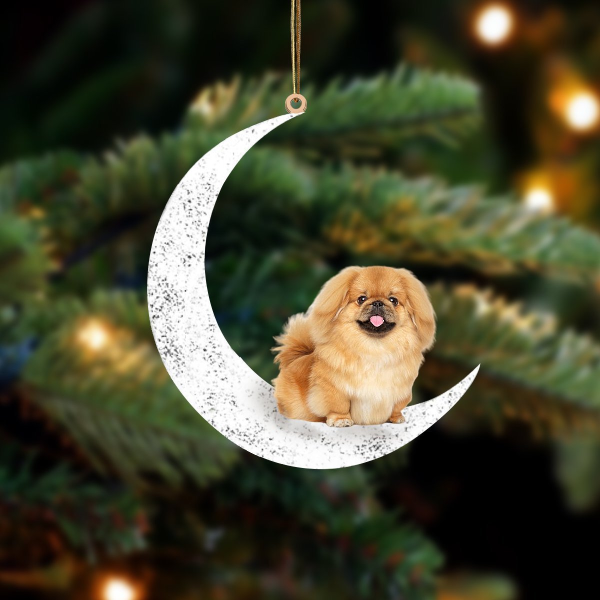 Pekingese Sit On The Moon Two Sided Ornament Dog Hanging Christmas Ornament - Best gifts your whole family
