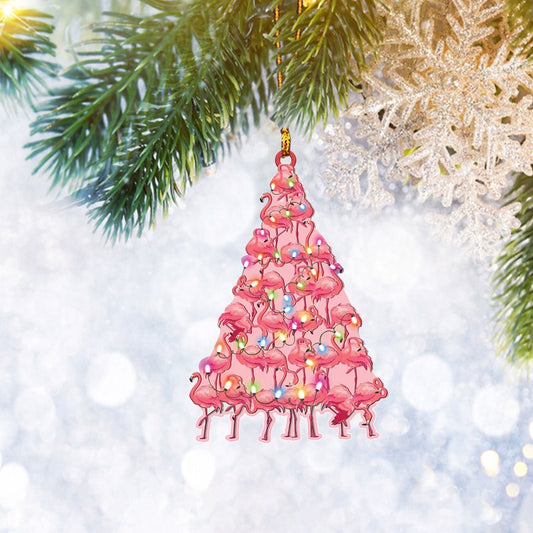 Pink Flamingo Christmas Pine Tree Flat Ornament, Animal Lover Gifts, Christmas Tree Ornament, Home Decor - Best gifts your whole family