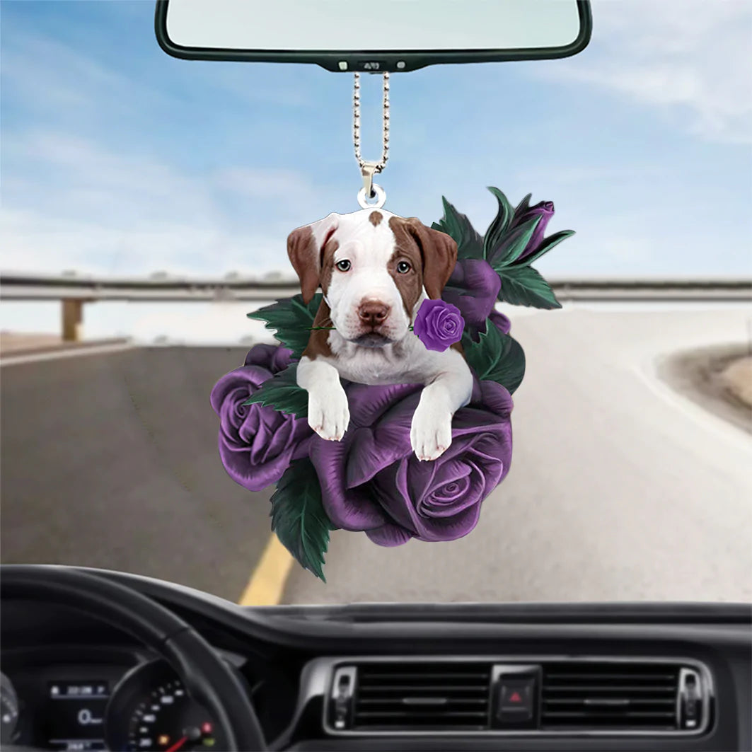 Pit Bull In Purple Rose Car Hanging Ornament, Dog Hanging Ornament For Auto - Best gifts your whole family