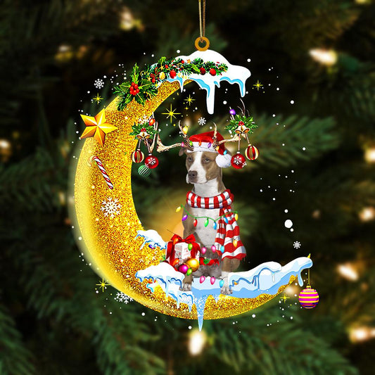 Pit Bull On The Moon Merry Christmas Hanging Ornament Dog Ornament, Car Ornament, Christmas Ornament - Best gifts your whole family