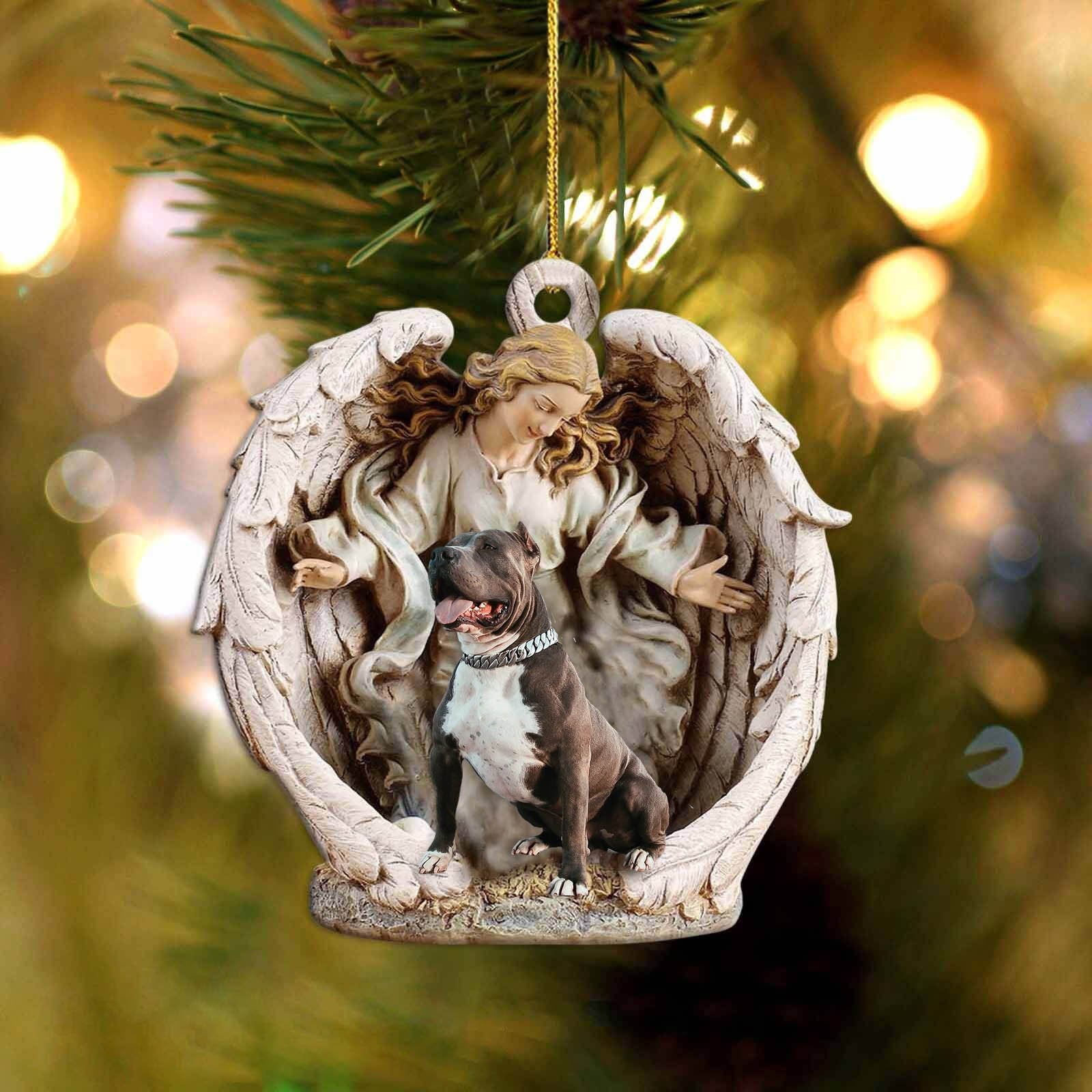 Pitbull-Angel Hug Winter Love Two Sided Ornament - Best gifts your whole family