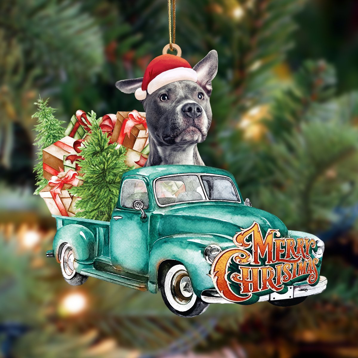 Pitbull Dog-Green Truck Hanging Ornament - Best gifts your whole family
