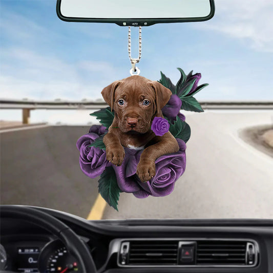 Pitbull In Purple Rose Car Hanging Ornament, Cool Ornament Hanging For Auto - Best gifts your whole family