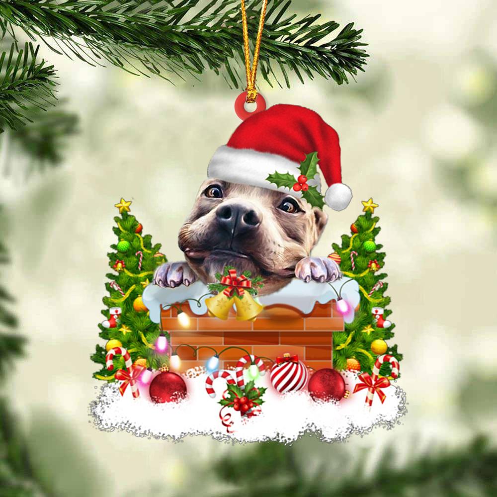 Pitbull In The Chimney Hanging Ornament Dog Christmas Ornament - Best gifts your whole family