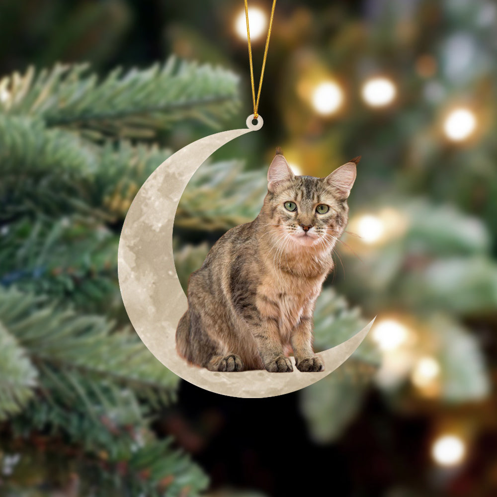 Pixie Bob Cat Sits On The Moon Hanging Ornament - Best gifts your whole family