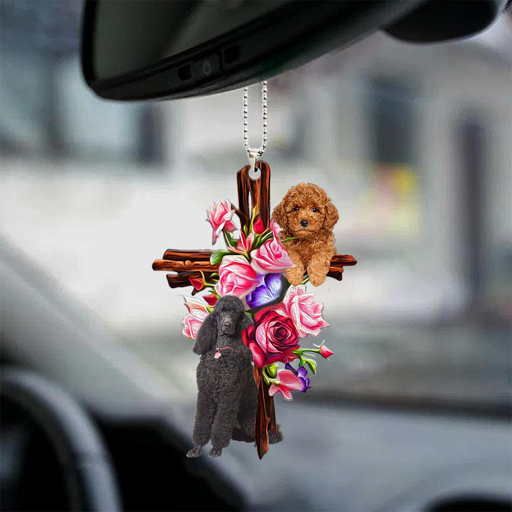 Poodle Roses And Jesus Car Hanging Ornament Cute Dog Ornaments For Auto Car Godmerc - Best gifts your whole family
