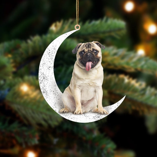 Pug 1-Sit On The Moon-Two Sided Ornament - Best gifts your whole family