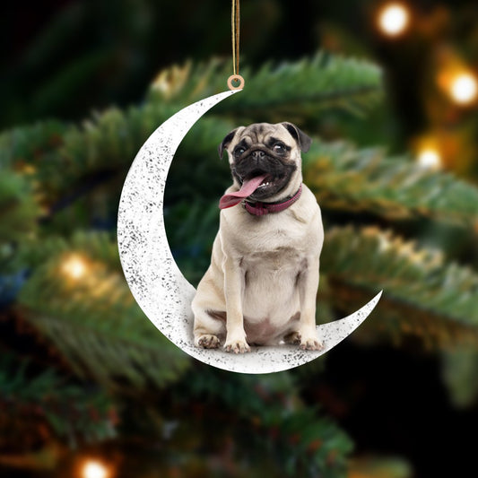 Pug 2-Sit On The Moon-Two Sided Ornament - Best gifts your whole family
