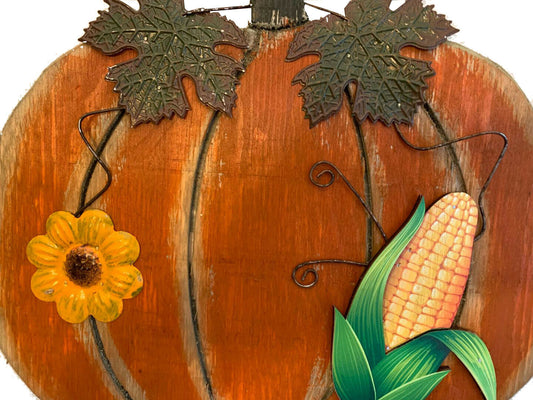 Vintage Hanging Wood Harvest Pumpkin Welcome Sign Fall Halloween Decor 17''H