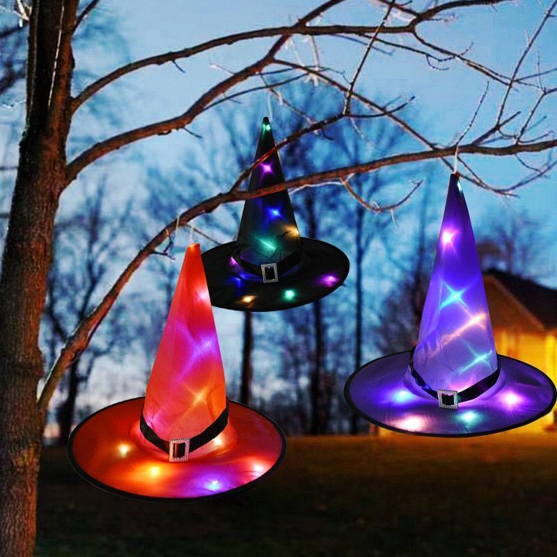 Halloween Glowing Witch Hat LED Lights Props Outdoor Tree Hanging Party Decor US