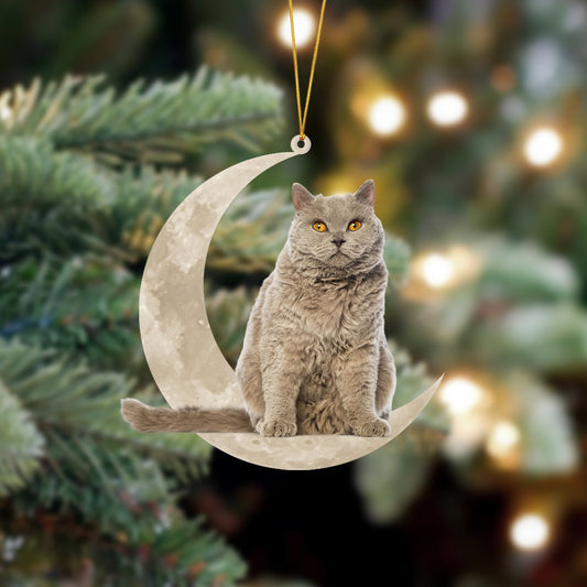 Selkirk Rex Cat Sits On The Moon Hanging Ornament Cat Christmas Acrylic Ornament Cat Lover Gift - Best gifts your whole family