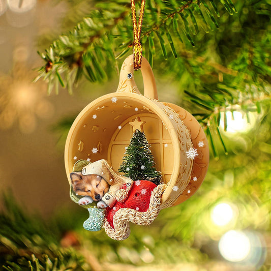 Sheltie Sleeping in a tiny cup Christmas Holiday-Two Sided Ornament, Christmas Ornament, Car Ornament - Best gifts your whole family
